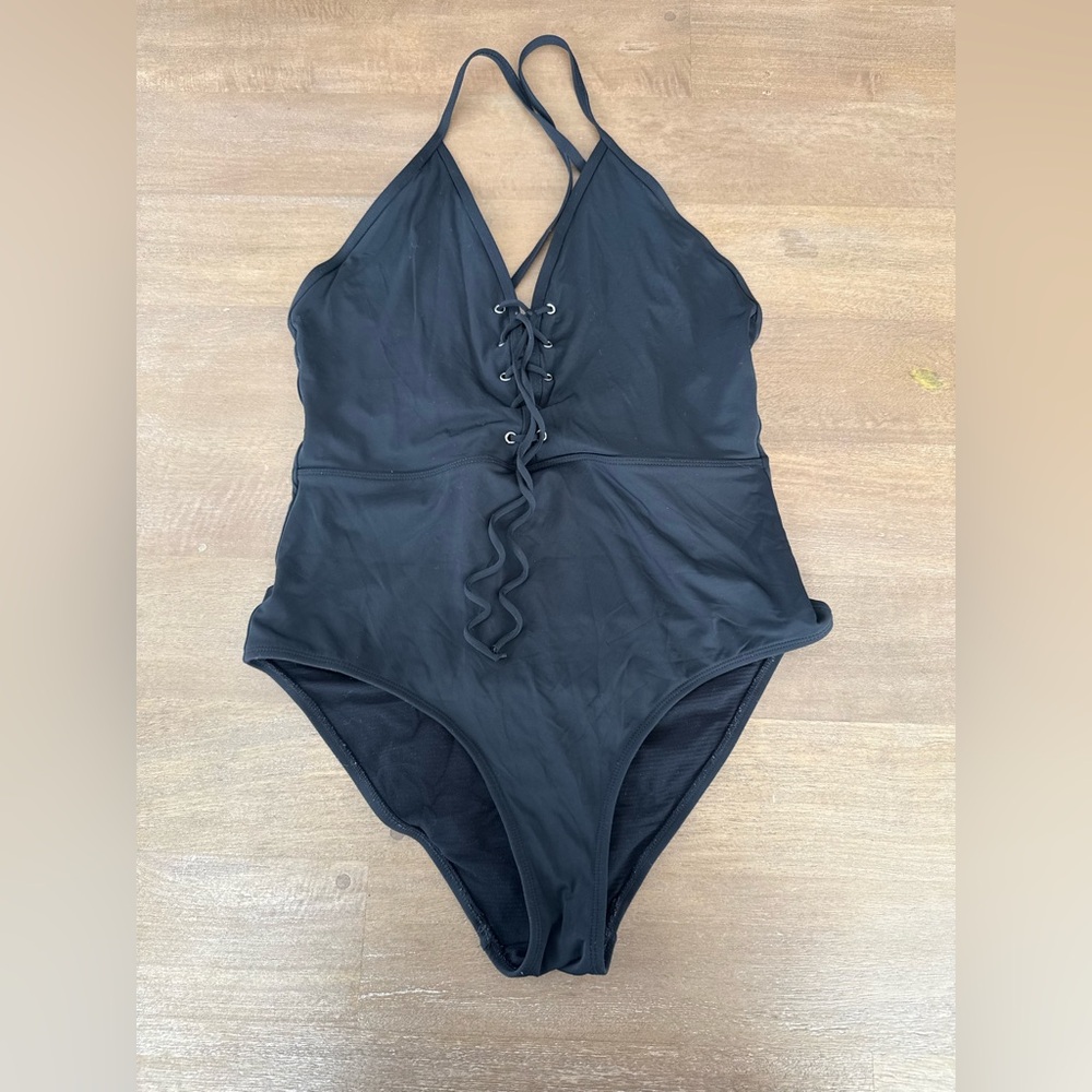 Black Lace-Up One-Piece Swimsuit Size M